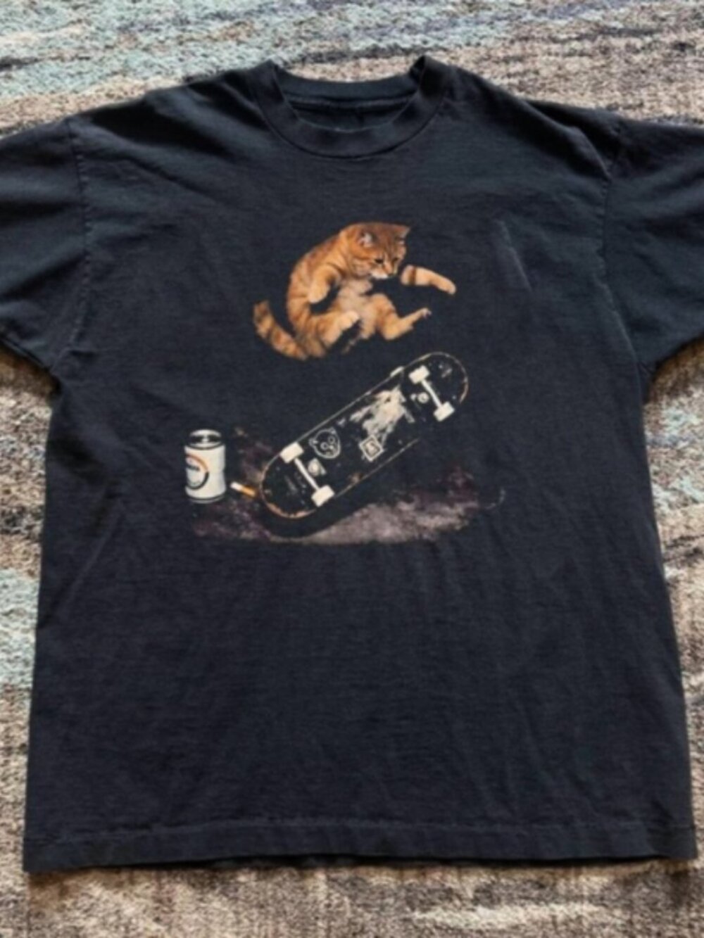 Funny Cat Graphic Tee Skateboard Cat T-Shirt Black